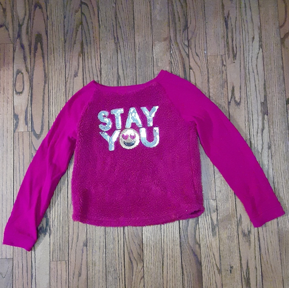 ⭐Buy 2 get 1 free⭐Cute "STAY YOU" sequin, graphic design, faux fur sweater